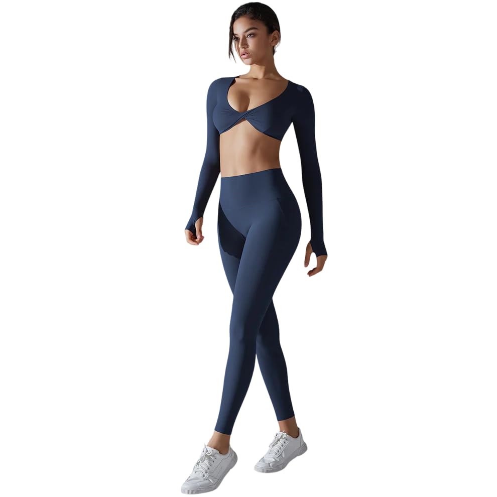 e - ezra Chic Full Sleeve Bra & Leggings High Waist Butt Lifting Yoga Pants, Fitness Pants-picture-12