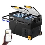 BougeRV ポータブル冷蔵庫 車載冷蔵庫 大容量 50L バッテリー内蔵可能 -20℃～20℃ 急速冷凍 2室個別温度設定 2フタ開き スマホ対応 キャスター付 3WAY電源 AC100V DC12V/24V 電池 省エネ 静音 LCD温度表示 USB出力ポート付き 庫内灯・水抜き栓 家庭アウトドア両用 車中泊 キャンプ トラック用 釣り 一人暮らしに大活躍 CRD2