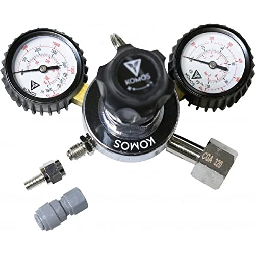 KOMOS® Dual Gauge CO2 Regulator | 0–60 PSI | 1/4" Flare Fitting | 65 psi PRV | Duotight Adapter Fitting Included