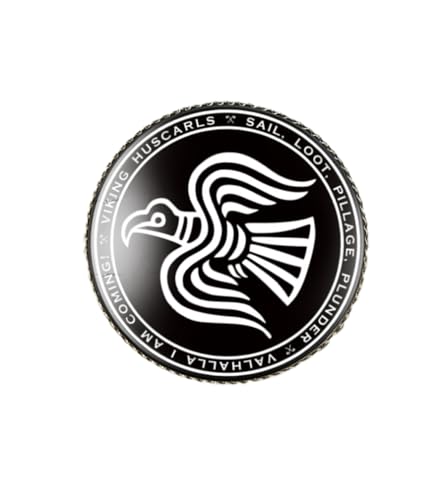 Image of vmcoatdu Round 1 Inch Viking Compass' Nordic Rune Pin Brooch Metal and Inlay Glass Revivalism Style Souvenir Badge Brooch for Hat Clothes Backpack