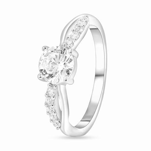 Image of ROOVI Pure 925 Sterling Silver AD Ring For Women I Certificate of Authenticity & 925 Hallmark I American Diamond Gold Plated Rings