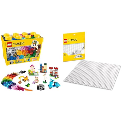 LEGO 10698 Classic Caja de Ladrillos Creativos Grande, Juguete Educativo + 11026 Classic Base Blanca de 32x32 Tacos, Placa Tablero de Construcción y Expansión,