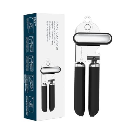 KTCHENDAO Dosenöffner Manuell Superscharfe Sandvik 12C27 Klinge, Dosenöffner für Senioren Ohne Scharfe Kanten Einstellbarer Multifunktionaler Dosenöffner mit Magnet Softgrip-Knopf in Übergröße Schwarz