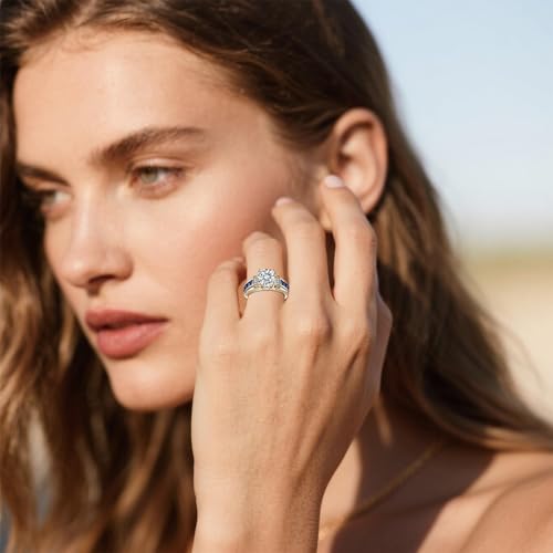 Moissanite Rings for Women 1 CT D Color VVS1 Round Cut Blue Wedding Engagement Rings4