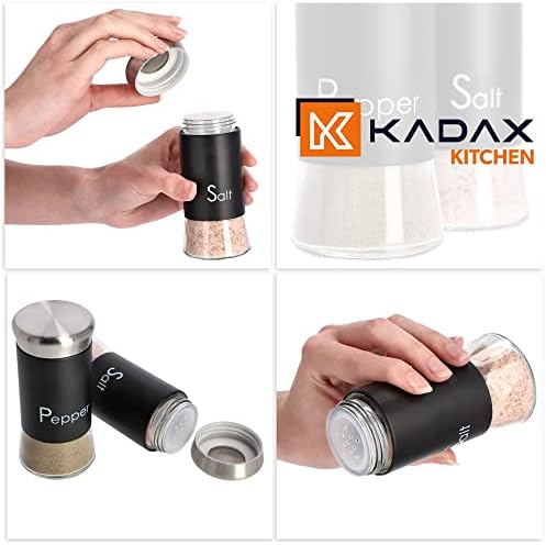 KADAX Salt and Pepper Shaker, 2 Pieces Set, 150 ml, Stainless Steel and Glass Body, 5.3 x 12 cm, Salt Shaker, Pepper Shaker, Salt&Pepper Shakers, Salt&Pepper Pots (Black)