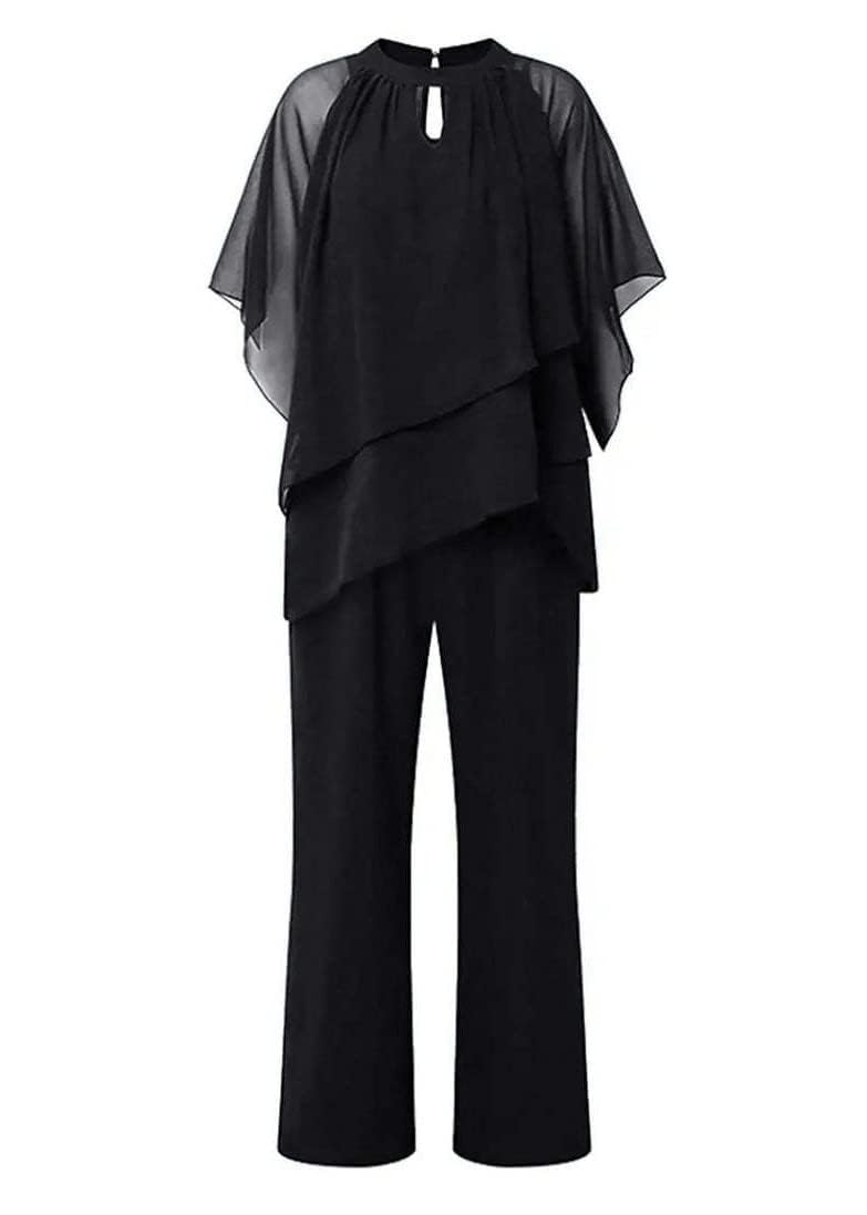 Generisch Traje de pantalón para mujer, de tul, juego de dos piezas con camisa de gasa y cintura alta, elegante, vintage, traje de 2 piezas para cóctel, fiesta, traje de pantalón para mujer, seda