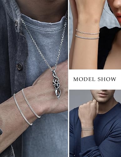 6Pcs Stainless Steel Chain Bracelets for Men Women 2mm Cuban Snake Twists Rope Box Beads Paperclip Link Chain Bracelet Sets Jewelry Gifts 7 Inches Length Adjustable4