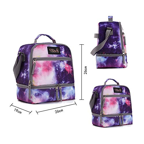 Image of Tilami Lunch Bags Insulated Adjustable Strap Zipper, Two Compartments Cooler Bags, Bento Bags for Kids Toddlers (Purple)