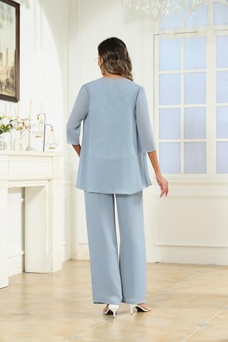 3 Piece Mother of The Bride Pant Suits Lace Applique Chiffon 3/4 Sleeve Scoop Neck Wedding Guest Outfit with Jacket4