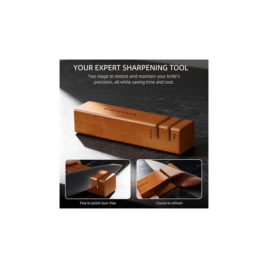 Knife Block Set with Two-stage Sharpener, 14-Piece | Razor Sharp Japanese Stainless Steel Kitchen Knives with Ergonomic Handles