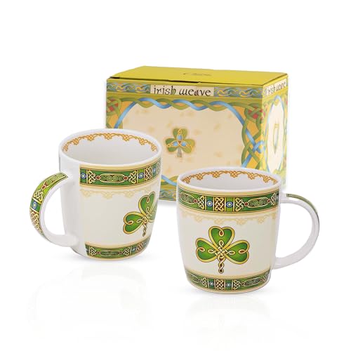 GaelSong Service à thé en porcelaine anglaise Motif trèfle irlandais 2 tasses celtiques fabriquées en Irlande 354,4 g Coffret cadeau Passe au lave-vaisselle