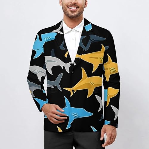 Colorful Sharks Classic Suits Blazer for Men Business Tuxedo Jacket Sport Coat Two Buttons2
