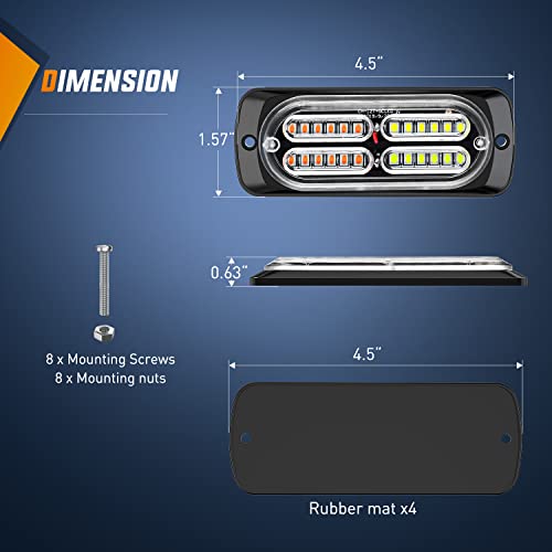 Image of Nilight 4PCS 24LED Emergency Strobe lights 12V 24V Amber White Surface Mount Grille Hazard Safety Warning Lights Sync Feature Side Flashing Marker Flash for Car Truck Campers