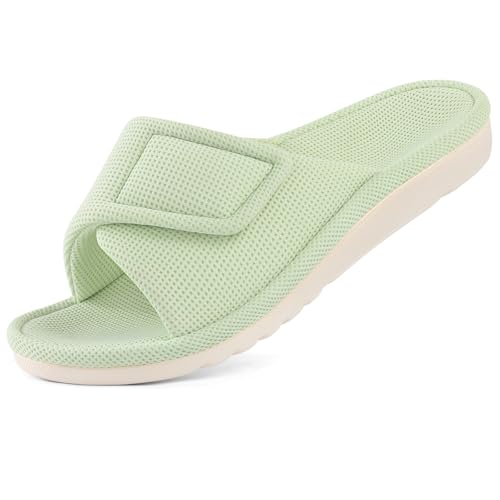 Image of shevalues Summer House Slippers for Women with Arch Support Breathable Waffle Cotton Indoor Slippers Slip on Open Toe Home Shoes