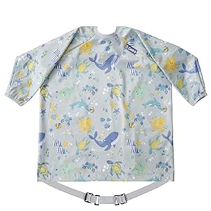 BIBaDO Coverall Weaning Bib – Toddler Baby Long Sleeve Bibs for Ages 6-36 Months Attaches to Highchairs Pushchairs Tables – Waterproof Machine Washable. Mess Proof Feeding BLW Bibs