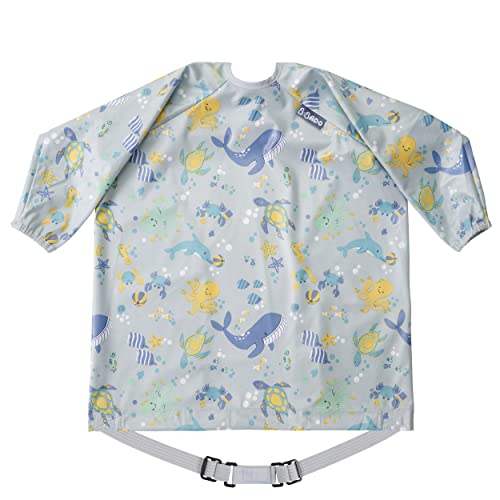 BIBaDO Coverall Weaning Bib – Toddler Baby Long Sleeve Bibs for Ages 6-36 Months Attaches to Highchairs Pushchairs Tables – Waterproof Machine Washable. Mess Proof Feeding BLW Bibs