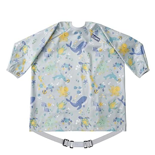 Avvänjning haklapp – BIBaDO – den prisbelönta overallen, fästs vid din barnstol, perfekt för stök, långa ärmar, vattentät, en storlek passar alla