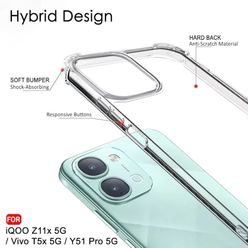 Image of TheGiftKart Crystal Clear Back Cover Case for iQOO Z11x 5G / Vivo T5x 5G / Vivo Y51 Pro 5G | 360 Degree Protection | Shock Proof Design | Transparent Hard Case Cover (PC & TPU, Transparent Bumper)