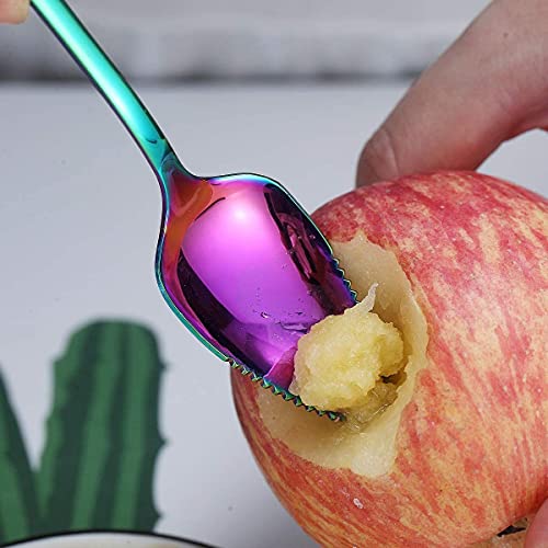 Grapefruit Spoons and Knife Set of 5 PSC - Rainbow Stainless Steel Knife for Orange - Serrated Vintage Dessert Spoon with Magic Mirror Titanium Plating - Kitchen Tool for Citrus Fruit - Thumbnail 7