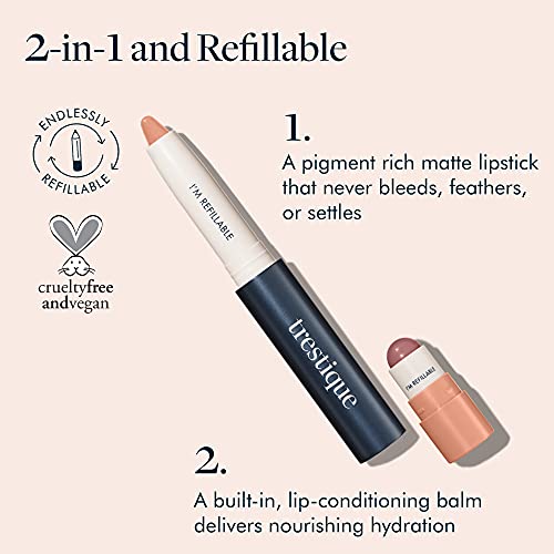 Tre'stique Trestique Matte Lip Crayon, Matte Lipstick With Built-In Lip Gloss Balm, 2-In-1 Lip Liner Set With Lip Crayon And Lip Balm, Lipstick And Lip Gloss Balm Lip Kit (Belize Bordeaux Refillable) #TOP1