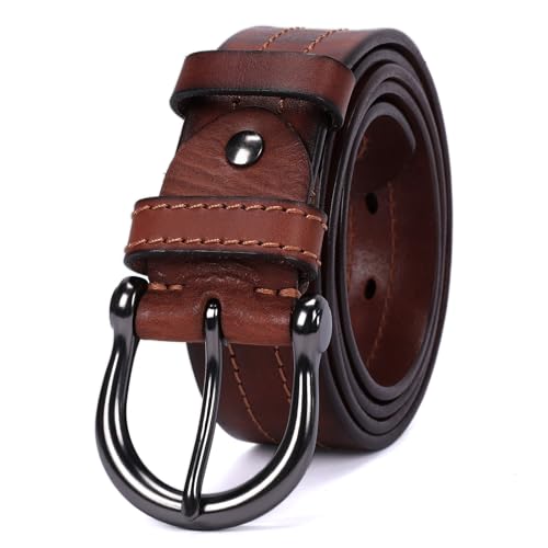Image of Mens Belts Soft Italian Vegetable Tanned Leather Cowboy Casual Jean Belt 1.5 Wide 7 Holes Gift Box Packaging