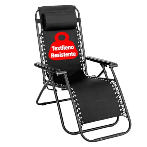 LOLAhome Sillón Tumbona Gravedad Cero Negro | Textileno Alta Resistencia, Reclinable, con Bloqueo de Seguridad y Ligeras Acero | de 95x65x106 cm | para Exterior, Jardín, Terraza, Piscina (1)