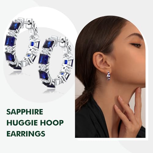 Women's Small Huggie Hoop Earrings - 925 Sterling Silver Chunky Hoops with Ruby, Sapphire, Emerald, Amethyst Gemstones3