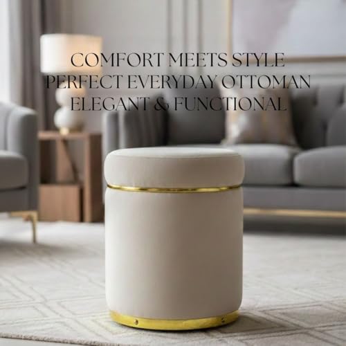 Image of Ottoman Stool for the Living Room Ottoman Pouffes for Sitting, Puffy Stool for Living Room Dressing Table Stool Cream