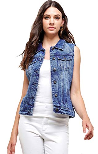 ICONICC Women's Denim Jean Sleeveless Vest Jacket (V6008,DK,L)