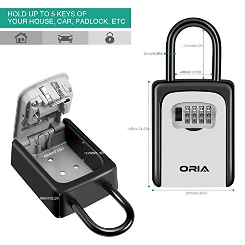 Oria Key Storage Lock Box, Wall Mounted Key Lock Box, Key Safe Box Weatherproof 4 Digit Combination, 7 Keys Capacity With Removable Shackle For Indoors And Outdoors, Silver #TOP6