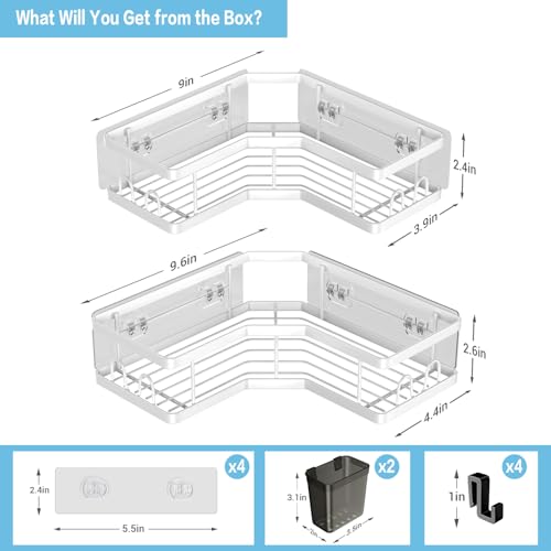 Image of AKTECKE Shower Caddy Corner Organizer Shelf: 2Pack Adhesive Shower Essentials Accessories - No-Drilling Stainless Steel Bathroom Storage Rack with Hooks