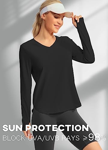 Hiverlay Long Sleeve Workout Shirts for Women V Neck UPF 50+ Athletic Shirts with Thumbhole Running Loose Active T-Shirts2