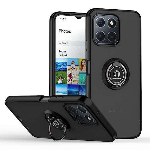 UPLAI Funda para Honor X8 5G/Honor X6/Honor 70 Lite, Antigolpes Ultra Delgado Carcasa con Soporte Magnético Anillo, PC + Suave TPU Bumper Moda Escarchado Estuche Caso.(Negro)