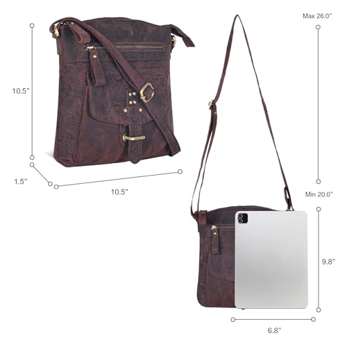 Image of Oak Leathers Leather Crossbody Bag For Women With Adjustable Sling Strap - Medium Size Crossover Shoulder Handbag Purse