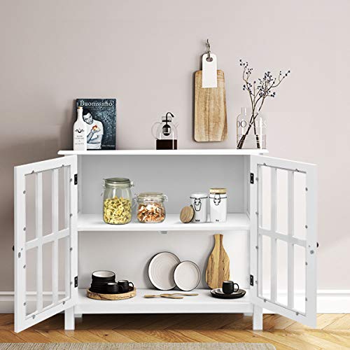 Tangkula Sideboard Buffet Storage Cabinet, Kitchen Storage Cabinet With 2 Glass Doors, Liquor Cabinet For Home Kitchen Dining Room, Cupboard Console Table, Curio Cabinet (White) #TOP2
