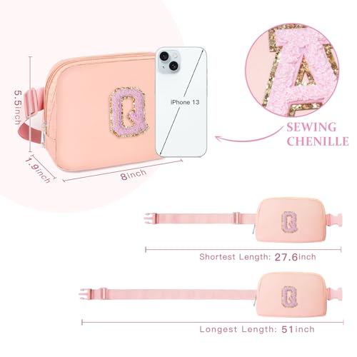 Image of COSHAYSOO Pink Fanny Pack for Girls Purse Crossbody Belt Bag with Initials, Personalized 6 7 8 9 10 11 12 Year Old Teen Girl Birthday Gift Ideas Christmas Gifts Preteen Tween Trendy Stuff Letter Q