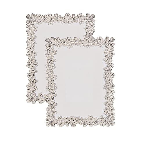 5X7 Inch Metal Picture Frames, Gift Photo Frame With High Definition Glass, Plated With Delicate Diamond Flowers Profile Display Photos For Wall Or Tabletop, Vertical Or Horizontal, Chrome, 2-Pack #TOP2