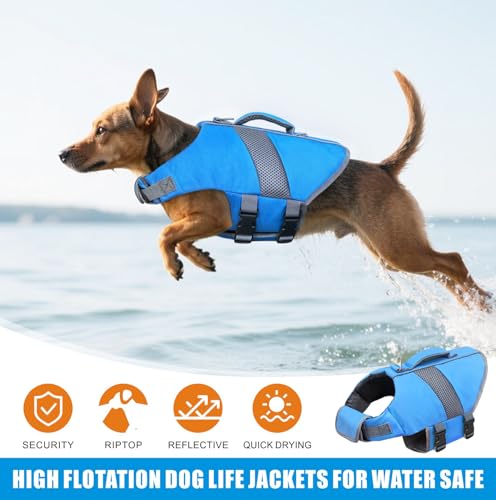 Mosucoirl Dog Life Jacket High Flotation,Shark Dog Lifesavers Floats Coat High Visibility Reflective Pet Safety Vest Swimsuits Small Medium Large Dog Life Vest for Swimming Boating Surfing Kayaking