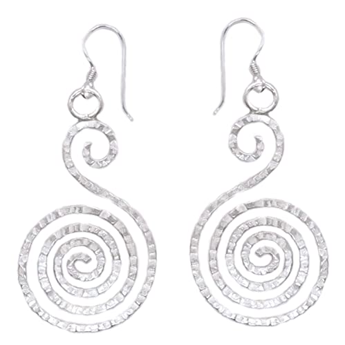 Sterling Silver Handmade Hammered Shinny White Spiral Earrings Silver S-Shape Spirals