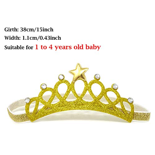 Honbay 2PCS Princess Crown Headband with Crystal and Star for 1 to 3 Years Old Baby, Gold and Silver2