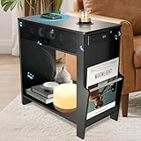 Smart End Table with 2 Subwoofer for Deep Bass, End Table with Bluetooth Speaker, Charging Station, Wireless Charger, Magazine Holder and Cup Holder, Bluetooth/AUX Connection, 24' W x 12' D x 24' H