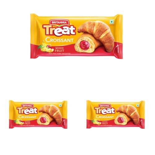 Image of Britannia Treat Croissant - with Mixed Fruit Creme Filling (47g) - 100% VEG (Pack of 3)