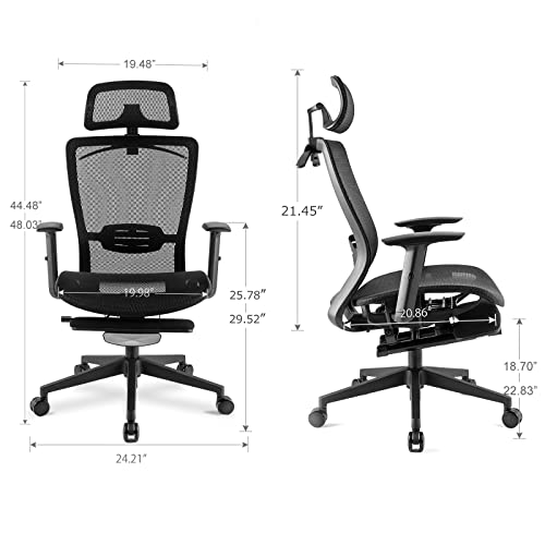 Comhoma Ergonomic Office Chair With Footrest And Headrest Executive High-Back Breathable Mesh Desk Chair With Adjustable Armrests And Lumbar Support, Swivel (Black) #TOP2