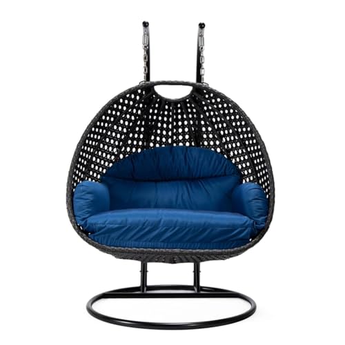 Image of Double Seater Hammock Swing Chair with Stand & Cushion | Heavy Duty Powder Coated Steel Frame | Outdoor Indoor Hanging Swing for Patio Balcony Garden Terrace Living Room (Black-Sky.Blue)