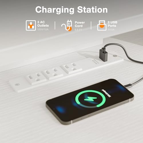 Image of Casaottima 59 Inch Electric L-Shaped Standing Desk with Drawers, Height Adjustable Stand Up Corner Desk with Monitor Stand & Keyboard Tray, Lift Table for Home Office, Workstation, White