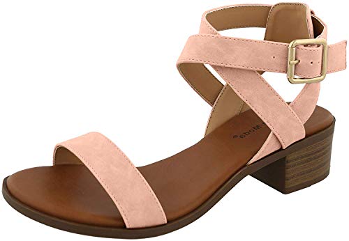 TOP Moda Vision-75 Women's Ankle Wrap Adjustable Buckle Stacked Chunky Heel Sandal,Blush,10