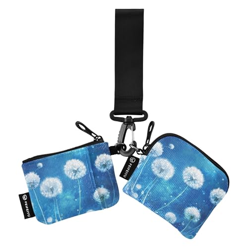 White Dandelions Women's Card Cases Change Holder Slim Detachable Wristlet Wallet Key Holder with Zipper Coin Pocket for Ladies Girls 2 Pcs