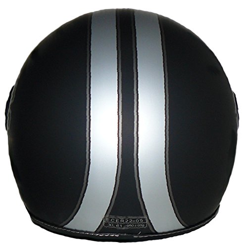 Jethelm H730-XL mit 2 Visieren matt-schwarz mit Silberstreifen im Pilotendesign