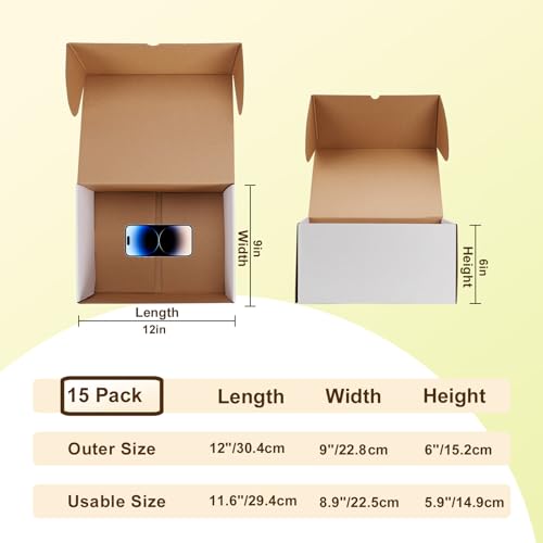 Image of WIFTREY 12x9x6 inches White Shipping Boxes pack of 15, Corrugated Cardboard Boxes 12 x 9 x 6 for Packaging Small Business, Moving, Mailing