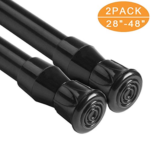 QILERR Tension Rods 28 to 48 Inches-2 Pack Spring Tension Rods,Adjustable Extension Spring Rods Closet Rod Cupboard Bars Tensions Rod for Windows,Kitchen, Bathroom,Cupboard,Wardrobe (Black)